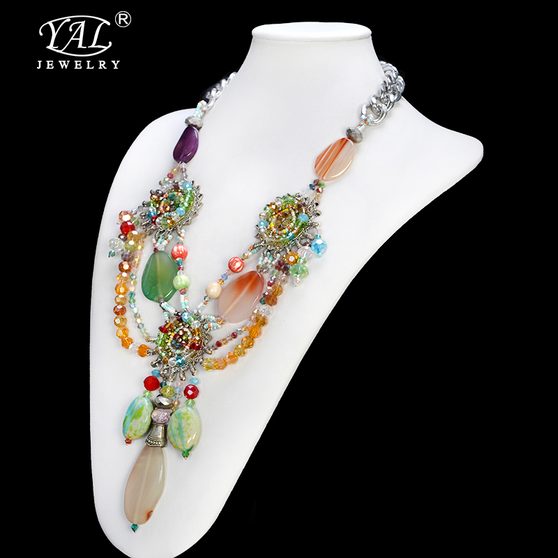 D28      2015 Fashion Necklaces For Women Fabric Acrylic Resin Flower Necklace Collar Statement Necklace Pendant