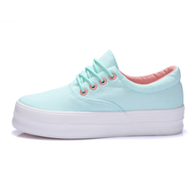 2015 New Style Solid Lace Up Women Canvas Shoes Platform Sneakers Casual Low Top Thick Sole