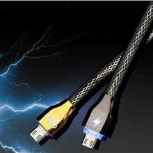 New Fashion LED Intelligent light control Data Sync usb cable For Samsung Galaxy S4 S3 Braided Cord Micro usb Cabel For Android