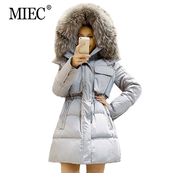 ECW NEW 2015 Winter Women Coat Fur Collar Long Coat For Woman High Quality Down Coat Hooded Woman Parkas  Outwear