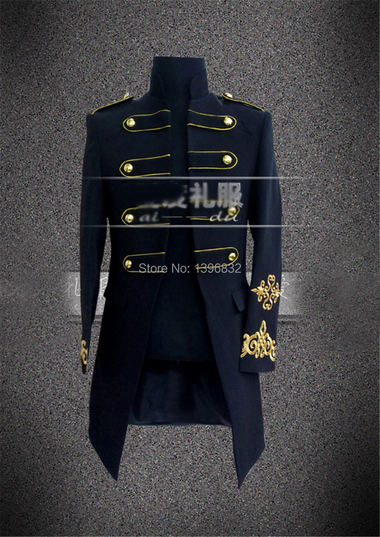 Мужские черный длинная общий золотой embrodiery куртка средневековый винтажный куртка