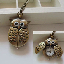Fashion Retro Unisex Vintage Bronze Slide Smart Owl Pendant Antique Necklace Pocket Watch Gift High Quality