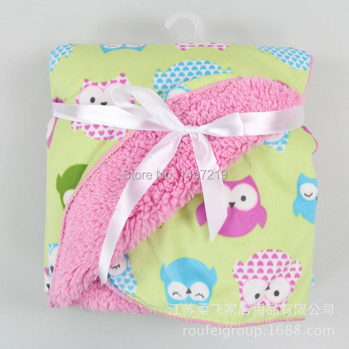 PH198 Pink owl pattern baby blanket (2)