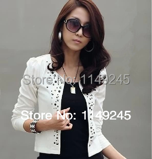New 2015 black and white leisure short coat jackets with rivets outerwear for women suit jacket