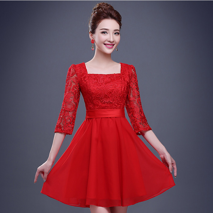 modest-all-black-red-bridesmaid-short-chiffon-brides-maid-dresses ...