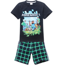 New 2015 brand cartoon children clothing set plaid kids shorts t shirts boys 2pcs sport suit