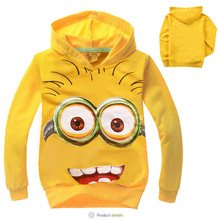 2016 despicable me 2 minion boys clothes, small yellow people cotton girls nova shirts, child Spring hoodies Tops & Tee Big eyes