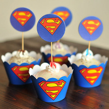 cupcake wrappers iron Man Superman cupcake wrapper picks decoration kids birthday party favors supplies(12 wraps+12 toppers)