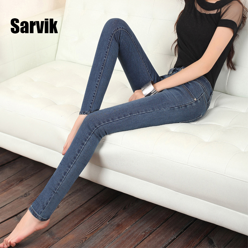 Sarvik New Stretch Women Skinny Jeans Pencil Pants Plus Size Ripped Jeans Trousers Femme Denim Ankle-length Pants Light Blue