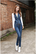 2016 Fashion Korean New Women Jumpsuit Denim Overalls Casual Skinny Girls Pants Jeans Cheap Girls overalls Pants strap Removable