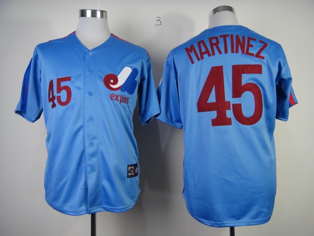 Montreal Expos Mens Jerseys #45 Pedro Martinez Blue Throwback Baseball Jersey