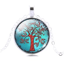 Tree Pendant Necklace Art picture glass cabochon Necklace silver chain vintage choker statement Necklace Fashion women