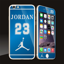 10pcs/lot For iphone6/6splus Mirror Plating Jordan 23 Front Back Screen Tempered Glass Film Phone Protector Skin Cover Sticker