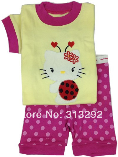 PS244, Cat, Baby/Children pajamas, 100% Cotton Rib short sleeve sleepwear clothing sets for 2-7 year.