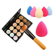 15 Color Concealer Palette + Wooden Handle Make up Brush+Teardrop-shaped Puff Makeup Base Foundation Concealers Face Powder