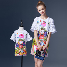 Flora Summer Women Girl Dresses Family Set Mother Daughter Dresses Family Clothing Parent-Child Clothes Trumpet sleeves DM93