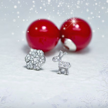 NEW Christmas Rhinestone & Snowflake Reindeer 925-sterling-silver Earrings | Double Side Imitation Pearl Sterling-silver-jewelry