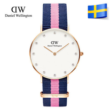 Marca de fábrica superior Daniel Wellington mujeres DW del diamante del rhinestone señora del cuero genuino reloj relogio relojes feminino 34 mm