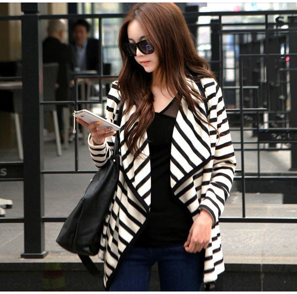 New Fashion Women Ladies Long Sleeve Striped Cotton Peplum Autumn Casual Top Cardigan Blouse Jacket Size