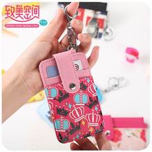 Korea Leather Creative Mini Women’s Card Holder Bus Card Sets with Keychain ID Card Holder