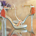 women open toe high heeled platform shoes orange beaded ultra Summer Dress shoes Bridal Wedding Shoes