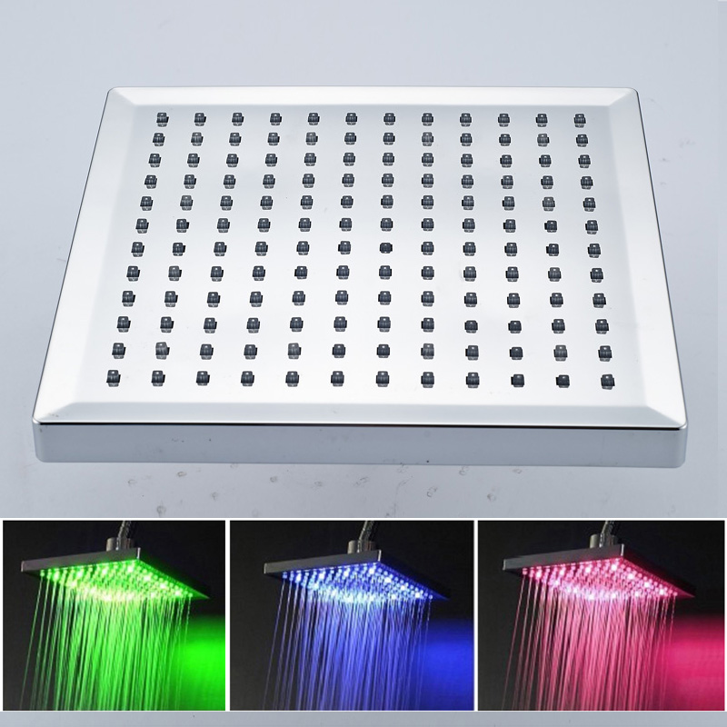 Free Shipping Wholesale And Retainl Color Changing 8 Inch Rainfall Square LED Shower Head Chrome Finish