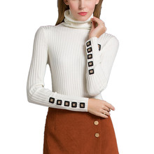 Fashion Brand 2016 Women Turtleneck Sweater Pullover Winter Slim Fit Warm Pullovers Button Knitted Sweaters Jumpers Pull Femme