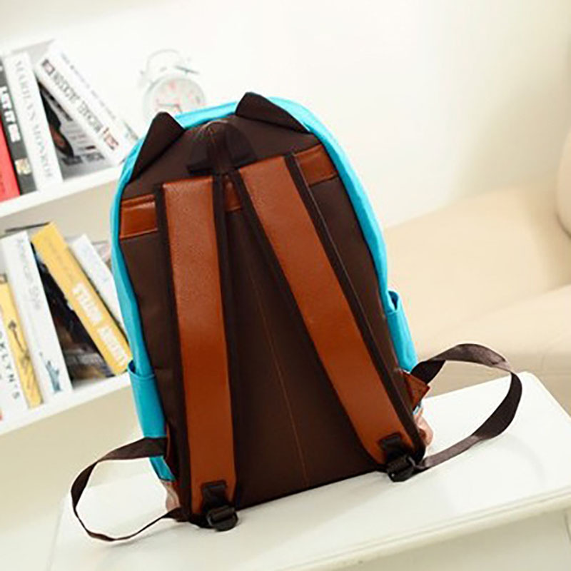 Pu Schoolbag New Cat Ear Canvas Backpack Men and Women Fashion Student Bag School Bag Leisure