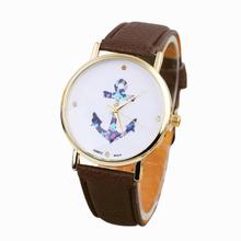 Hot Marketing 2015 Women’s Ladies Vintage Flower Watch Anchor Leather Quartz Watch Jun7 Hcandice