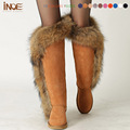 100%genuine Leather Real Naturte Arctic Fox Fur Tassel Snow Boots For
