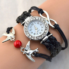 Spring s New Women Bird Love Heart Multilayer Knitted Faux Leather Bracelet Wrap Wrist Watch 9YH