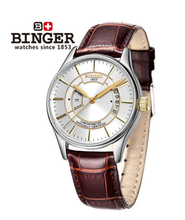 2016 Binger Watches New Gold Silver Case Men Hollow Skeleton Automatic Mechanical Coffee Leather Wrist Watch Drop Shipping