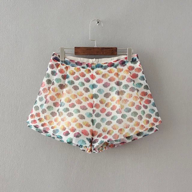2015 summer New Fashion Ladies elegant Shell printing shorts vintage pockets casual Slim brand quality rainbow
