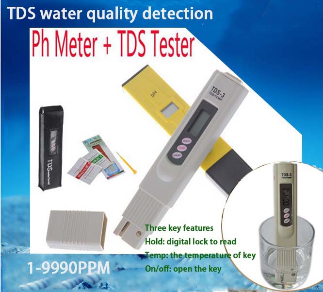 Digital PH Meter + TDS Tester Monitor for Aquarium, Fishing, Industry, Swimming Pools, Laboratory, Food & Beverage 0-9999 PPM