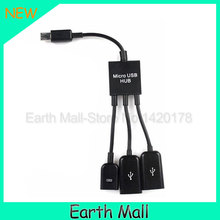 Free Shipping 3 in 1 Micro USB Male to Micro USB Female and Double USB 2.0 Female Host OTG Adapter Cable for Samsung Smartphones