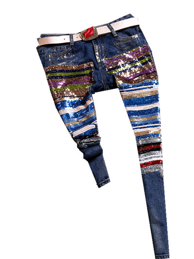 Фотография France American England 2016 new style hot sale elastic jeans pants Personality shinygilding female youth trousers punk pants 