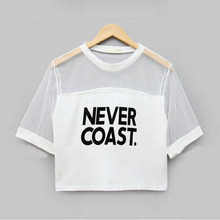 Sexy Women Girls Loose Crop Top T Shirt Crew Neck See through Gauze Tops Blouse