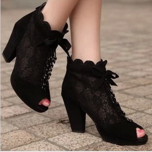 2016 summer cutout lace gauze women s shoes thick heel platform open toe boots shoes lace