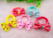 10 Pcs/Lot 2015 New Baby Girl Hair Rope Heart Striped Dot Bow Elastic Hair Bands Rubber Holders Scrunchy Bowknot Kid Hair Holder
