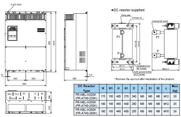 FR-A740-220K-CHT dimensions