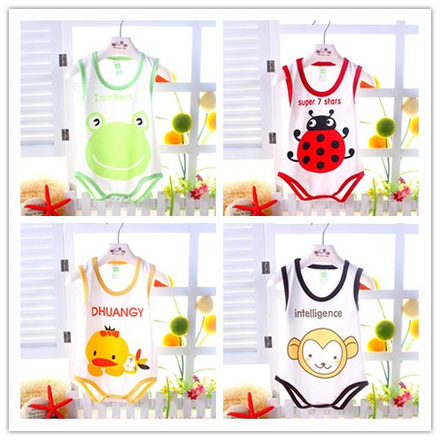 2015 hot sell high quality baby bodysuit newborn clothing sleeveless summer style cartoon animal kids outfits