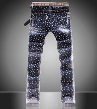 2015 Hot sale Designer brand Slim Fit Printed Star Mens Jeans For men s Pants Denim