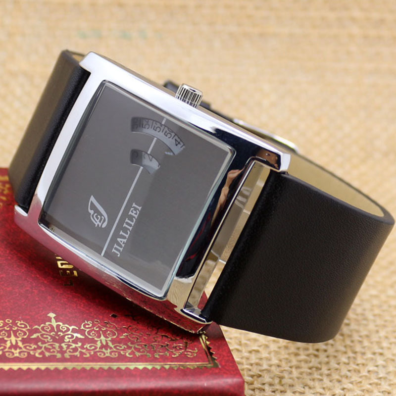 Free Shipping Trendy JIALILEI Rotation Dial Japan Movt Leather Wrist Watch Digital Display Time for Men