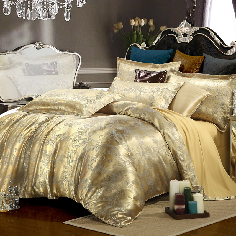 Silk Tencel satin Jacquard bed linen bedding set Queen king size bedclothes duvet cover set noble High Quality #2