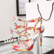 Luxury Brand Design Women High Heels Shoes Women Valentine Shoes With Rivets High Heels Platform Sandals