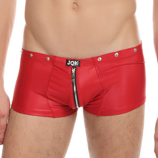 Free shipping New Boxers shorts Faux Leather Sexy Zipper Open Crotch Underwear Mens shorts Men shorts