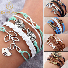 Juegos Del Hambre Vintage Bird Owls Anchor Bracelets Wrap Leather Bracelet Charm bracelets pulseira couro bracelets for women