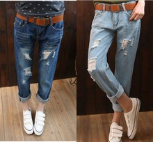 Real Pictures~2016 hot bleached jeans women loose plus hole jeans female trousers woman denim for Cute woman Ladies