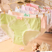 2015 Girl Series printing plaid cotton underwear women cute bow sexy lace panties Women’s panties