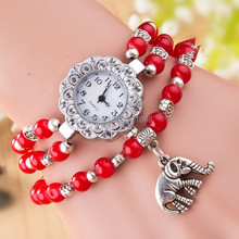 Verano nueva calidad moda relojes rojo Semi precious Rally reloj de pulsera de alambre de piedra Natural elefante colgante Wristwatche SB027P
